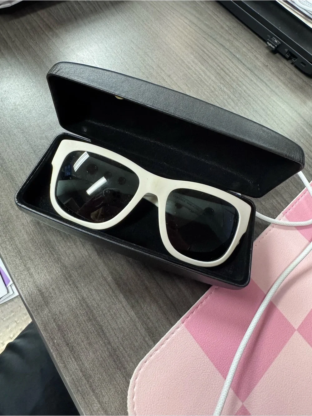 Versace White Frame Sunglasses with Black Lenses